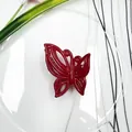 Mini red butterfly hair claw clip with glossy finish and hollowed-out wing design - Hollow Butterfly