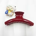 Pince à cheveux rouge foncé brillante pour cheveux épais avec petit mouton - Style Pince Droite Courbée