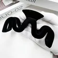 Large black flocked wavy hair claw clip for women with matte vintage aesthetic texture - Wave Style (Style 1)