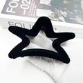 Elegant black velvet star-shaped hair claw clip with a soft flocking finish - Star Shape (Style 3) / Black