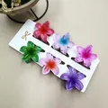 6 bunte lichtdurchlässige Plumeria Blumen Haarklammern Set auf einer weißen Karte - Transparenter Farbverlauf Gefärbter Stil (Set Sechs)