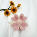 Elegant light pink clover hair claw clip with glossy cream edges and pearl center - Pink With Yellow Edge