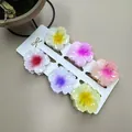 Detailansicht von 6 farbenfrohen Blumen-Haarklammern aus Harz auf einer Präsentationskarte - Textur Transparenter Farbverlauf Stil (Set Fünfzehn)
