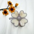 Elegant cream clover hair claw clip with purple translucent edges and center pearl accent - Beige With Gray Edge