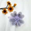 Elegant purple four-leaf clover flower hair claw clip with translucent grey petals - Gray With Purple Edge