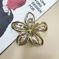 Molla per capelli a fiore oro opaco con petali trasparenti e dettagli in foglia d'oro - 8cm / Stile Filo d'Oro a Scatto / Caffè Trasparente