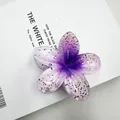 Pinza per capelli a fiore viola sfumato in resina con brillantini per il mare - Serie con Glitter Interni / 8cm / Cuore Viola (Base Bianca)