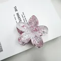Pinza per capelli a forma di fiore di plumeria con sfumatura rosa e bianca maculata - Stile Motivo Inchiostro Picchiettato / 8cm / Pesca (Picchiettato)