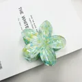 Molla per capelli a fiore blu e gialla in acrilico traslucido su un libro aperto - Stile Motivo Inchiostro Picchiettato / 8cm / Verde (Picchiettato)
