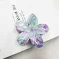 Pinza per capelli a fiore con macchie di inchiostro viola e verdi su base trasparente - Stile Motivo Inchiostro Picchiettato / 8cm / Rosa Viola (Picchiettato)
