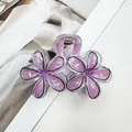 Pinza per capelli a doppio fiore di frangipane viola con molla dorata per acconciatura - 8.5cm / Stile a Doppia Margherita Stampata / Rosa