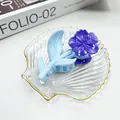Pinza per capelli a fiore in sfumatura blu e viola con trama lucida dei petali - Fiore di Cuore Arrotolato Blu Scuro