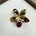 Metallic gradient frangipani flower hair claw clip with golden and peach finish - Red and Yellow Gradient