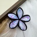 Elegante pinza per capelli a forma di frangipani con petali macchiati blu-viola - 8cm / Stile Macchia d'Inchiostro a Scatto / Viola