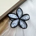 Pinza per capelli a fiore con motivo marmorizzato grigio e cornice nera lucida - Fibbia Schizzo / 8cm / Grigio Inchiostro