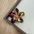 Gradient metallic plumeria hair claw clip with glossy red and yellow electroplating - Gradient Red And Yellow