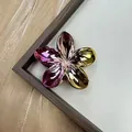 Metallic gradient frangipani hair claw clip with purple to gold electroplated finish - Gradient Pink And Yellow
