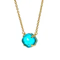 Elegante goldene Halskette mit quadratischem blauen Kristallanhänger in Krallenfassung - Gold (Aquamarin Glatt + Pfauenblau Facettiert)