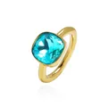 Exquisite gold-plated ring featuring a large faceted square teal crystal on white background - Gold Tone (Lake Blue Rhinestone)
