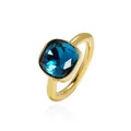 Square cushion cut deep blue gemstone ring with minimalist gold finish metal band - Gold Tone (Ink Blue Rhinestone)