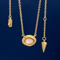 Golden oval pendant necklace with white gemstone inlay and sleek tapered metal charm - Gold White Shell Necklace