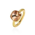 Polished gold square ring featuring a large champagne cushion-cut crystal gemstone - Size 7 / Gold (Champagne)