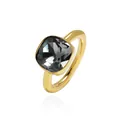 Elegant gold ring with a square cushion-cut charcoal gemstone in a bezel setting - Gold Tone (Mineral Gray Rhinestone)