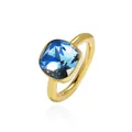 Modern square cut blue crystal ring with a minimalist gold band finish - Gold Tone (Light Blue Rhinestone)