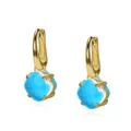Goldene Tropfenohrringe mit himmelblauen Kristallen im Kissenschliff in einer Vier-Krallen-Fassung - Gold (Pfauenblau Facettiert + Klar Facettiert)