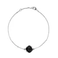 Elegante zilveren dunne kettingarmband met een vierkante zwarte kristallen bedel - Zilver (Zwart Glad + Helder Gefacetteerd)