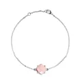 Zilveren armband met een roze kussengeslepen kristal in een vierklauwzetting en sluiting - Zilver (Roze Jade Stijl + Helder Gefacetteerd)