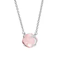 Elegante Silberhalskette mit einem hellrosa quadratischen Kristallanhänger in Viererkralle - Platin (Rosa + Klarer Kristall)