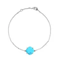 Zilveren fijne schakelarmband met een lichtblauwe vierkant geslepen kristal hanger - Zilver (Pauwblauw Gefacetteerd + Helder Gefacetteerd)