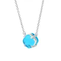 Halskette aus Silber mit quadratischem blauem Kristallanhänger in einer Vier-Krallen-Fassung - Platin (Aquamarin + Klarer Kristall)