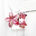 Set di fermagli per capelli a forma di plumeria in marmo rosa con piccole clip - Set da 3 pezzi / Set Pesca Giada