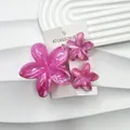 Set di tre mollette per capelli a forma di frangipani rosa con trama in marmo - Set da 3 pezzi / Set Rosa Giada
