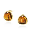 Minimalist geometric gold triangle earrings set with natural tiger eye stones - Tiger Eye Stud Earrings