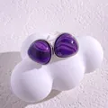 Geometrische Vintage-Ohrstecker mit lila Marmorstein in eleganter Silberfassung - Silberfarbe (Violetter Chalzedon)