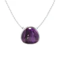 Silver triangle necklace featuring a natural purple marble patterned gemstone pendant - Platinum + Purple Chalcedony