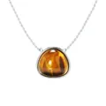 Vintage style geometric triangle necklace featuring a tiger eye stone in silver finish - Platinum + Tiger's Eye