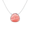 Minimalist silver necklace with triangular coral agate pendant and natural stone texture - Platinum + Pink Chalcedony