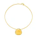 Elegant gold titanium steel bracelet with a polished amber yellow gemstone pendant - Yellow Chalcedony Bracelet