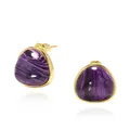 Triangle purple stone stud earrings with golden finish and marble texture for women - Purple Vein Stone Earrings
