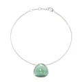 Silver titanium steel bracelet with a light green triangular gemstone in bezel setting - Silver-tone Jade Stone Bracelet