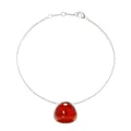 Polished silver titanium steel bracelet with a smooth rounded triangular red agate stone - Silver-tone Red Agate Bracelet