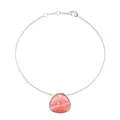 Polished silver titanium steel necklace with a smooth pink agate oval gemstone pendant - Silver-tone Rose Stone Bracelet