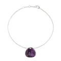Silver stainless steel chain bracelet with a purple marble stone teardrop pendant - Silver-tone Purple Vein Stone Bracelet