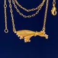 Italian brushed gold bow skirt pendant necklace with sparkling zircon stone accents - Gold