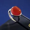 Μακροεντολή vintage γεωμετρικού δαχτυλιδιού με γυαλισμένο κόκκινο αχάτη σε ασημί βάση - Ασημί+Κόκκινος Αχάτης