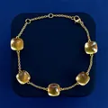Minimalist gold chain bracelet with five square amber crystal gemstones and lobster clasp - Gold and Champagne